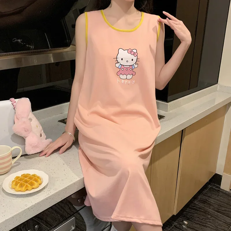 

Новая летняя милая хлопковая жилетка с героями мультфильмов, юбка, пижама Hello Kitty, женская свободная пижама, одежда для дома