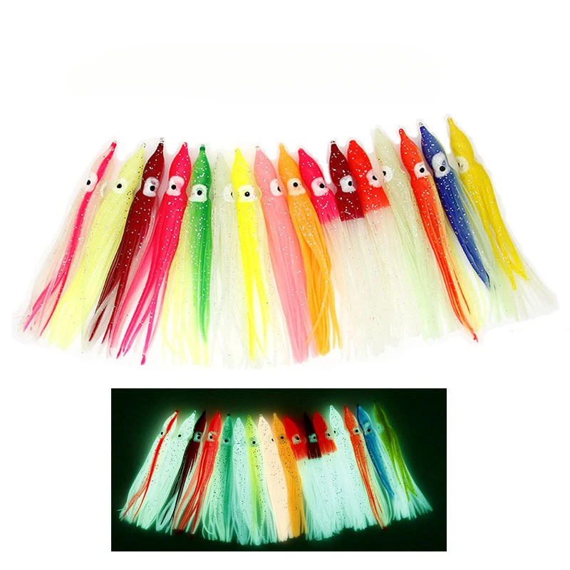 1Pcs Luminous Squid Skirts Soft Lure pesca 12cm 4g Night Fishing Lure Octopus Glow Rubber Artificial Bait for Tuna Sai