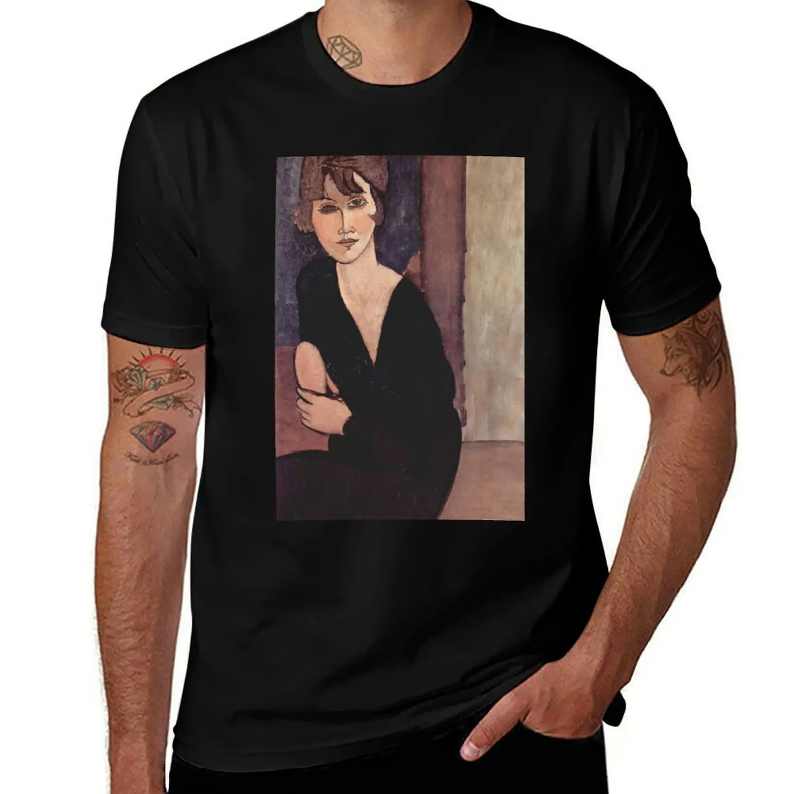 

Vintage Portrait painting by Amedeo Modigliani (Italian, Livorno 1884–1920 Paris) T-Shirt Short sleeve tee mens t shirts pack
