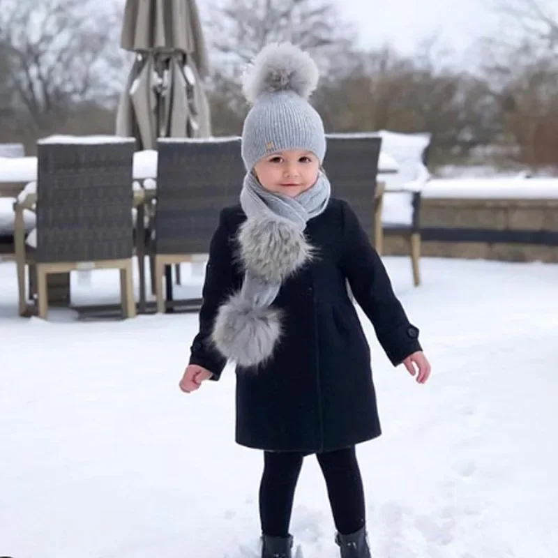 Ins Spanish Children\'s Rabbit Velvet Warm Hat Real Raccoon Fur Ball Hat 1-8 Years Old Baby Photography Props Girls Winter Hats