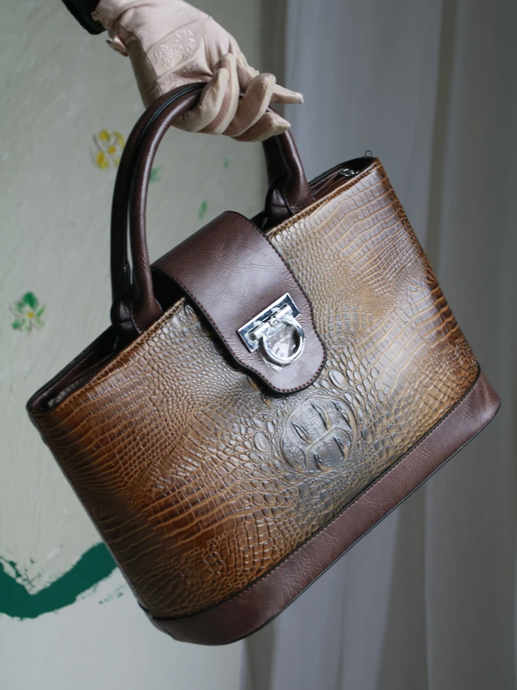 Fashion Retro Crocodile Pattern Leather Bag\Handbags For Women Designer Lady Tote New Lady Shoulder Bag Messenger bag Big