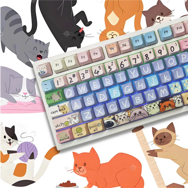 Cat And Mouse Theme Cute Keycaps 122 Keys PBT Thermal Sublimation MOA Kawaii Keycap Set Mechanical Keyboards Accessory Key Caps