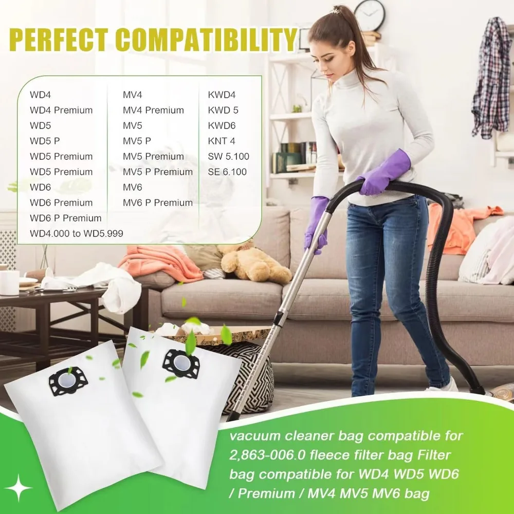 

10pcs Vacuum Cleaner Dust Bag for Karcher WD4 WD5 WD6 WD5P WD6P MV4 MV5 MV6 2.863-006.0 Wet&Dry Dust Bags Replacement Parts Kit