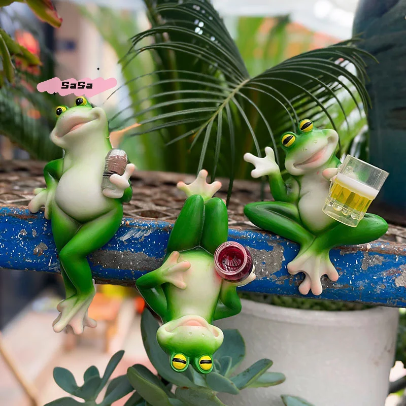 1Pc Miniature Frog Figurine Plant Hanger Decorations Outdoor Garden Statue Women Gifts Planter Pot Hugger