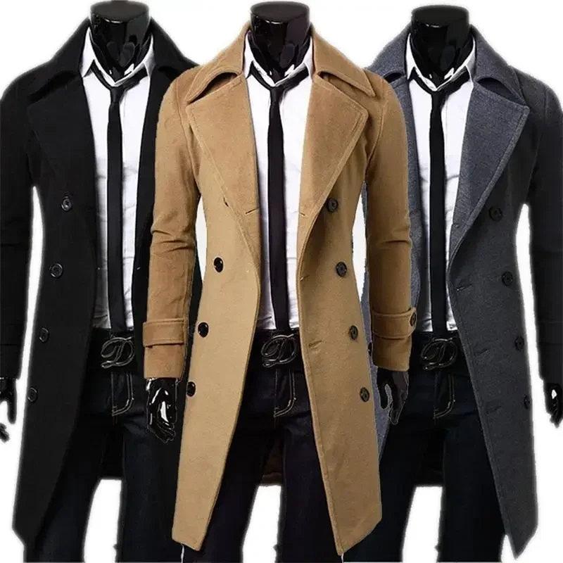 Fashion Brand Autumn Jacket Long Trench Coat Men High Quality Slim Fit Solid Color Men Coat Double-Breasted Jacket M-4Xl