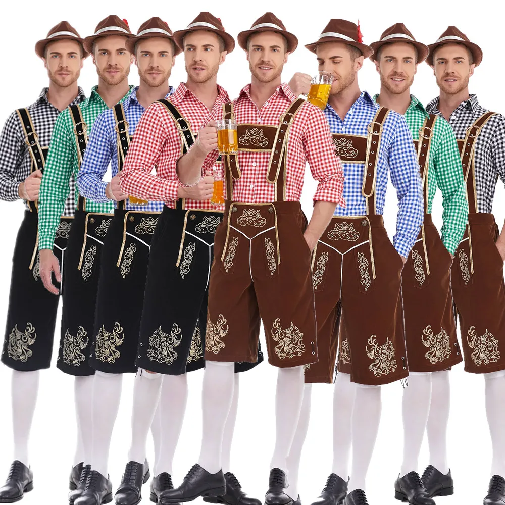 Duitse Oktoberfest Carnaval Party Heren Bier Lederhosen Cosplay Kostuum Beierse Traditie Mannelijke Bretels Shorts