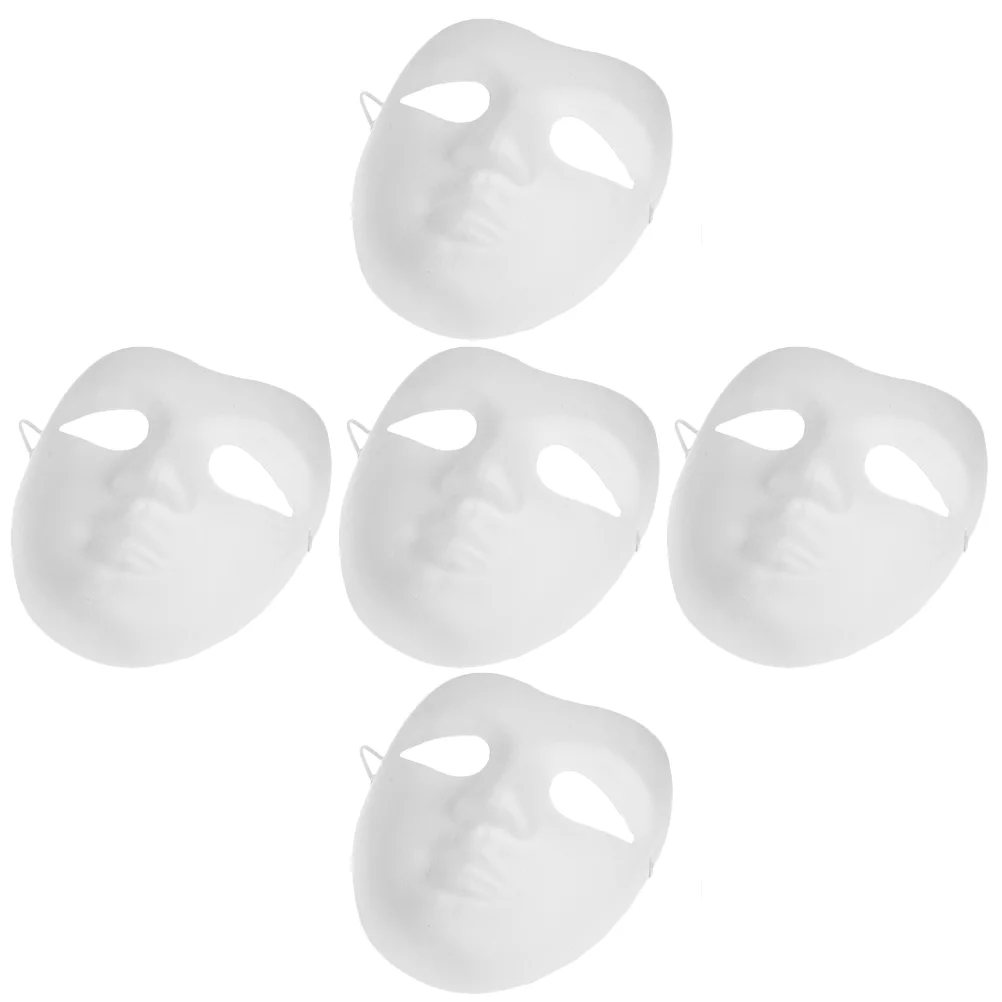 5 Pcs Blank Mask Paintable DIY Face Masquerade White Cosplay Accessories Unpainted Prom Props