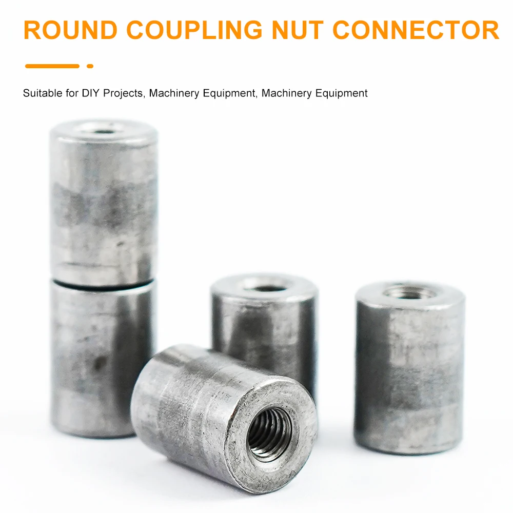 JUIDINTO 2-5pcs Long Round Coupling Nuts Carbon Steel Threaded Connector Nut Round Column Joint Extension M5 M6 M8 M10