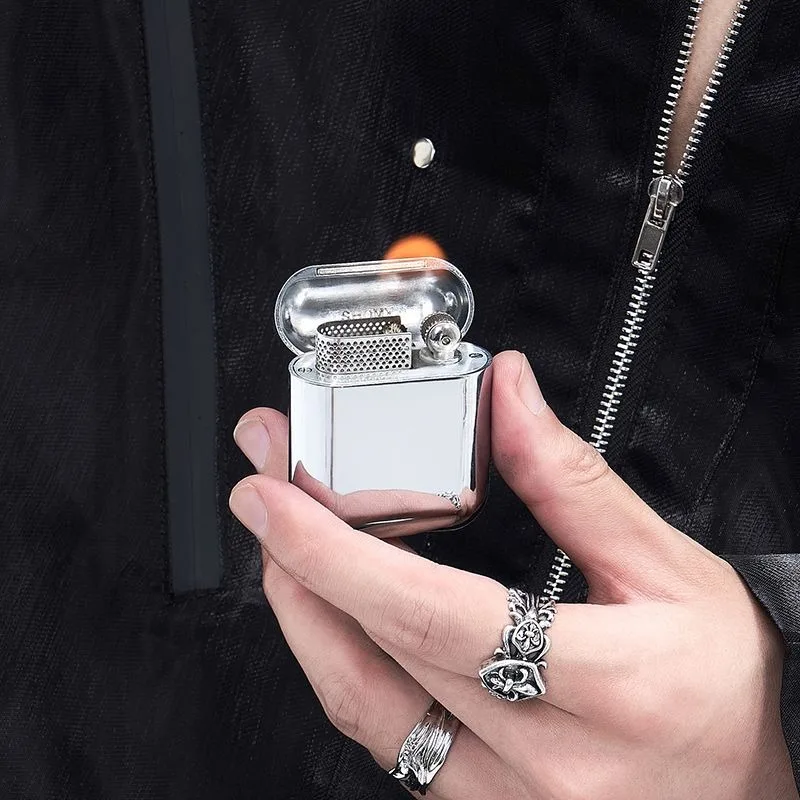 

Unique Portable Flip-top Kerosine Lighter, Creative Headphone Design Stainless Steel and Brass Mini Lighter