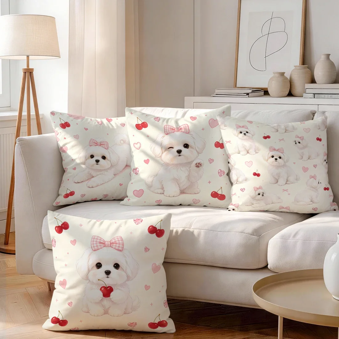 1/4pcs Maltese Puppy Pattern Cushions Pillowcase Polyester Cushion Cover Throw Pillow Pillowcover Home Car Sofa Decor