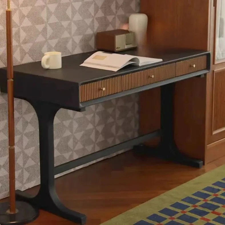 

American-Style Solid Wood Retro Desk Simple Ash Wood Nordic Style Small Apartment Walnut Computer Desk