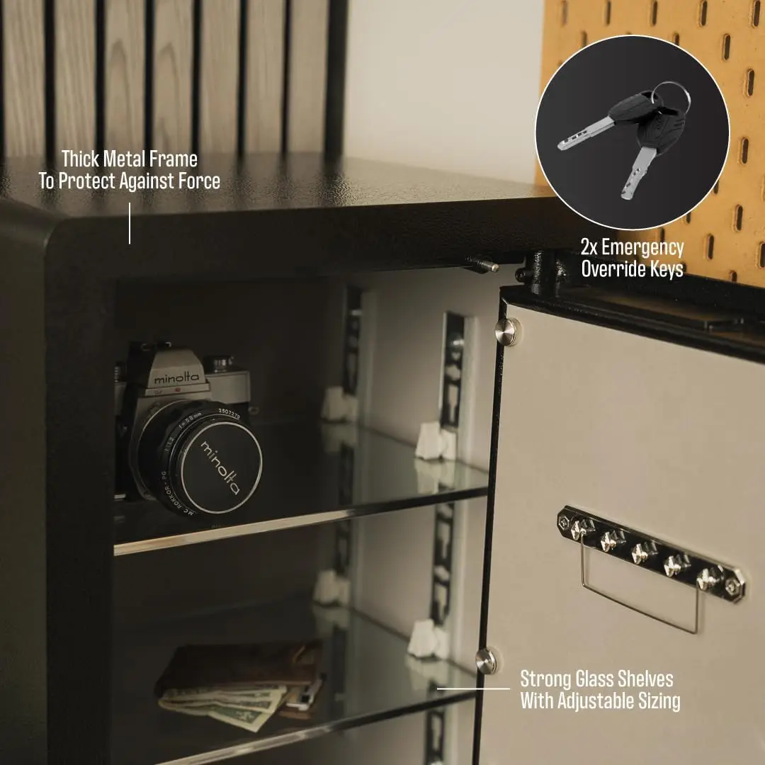 Electronic Safe Box - Opens with Passcode, Fingerprint, and Key - for Home, Jewelry, and Money - Black - Electronic Safe Box by