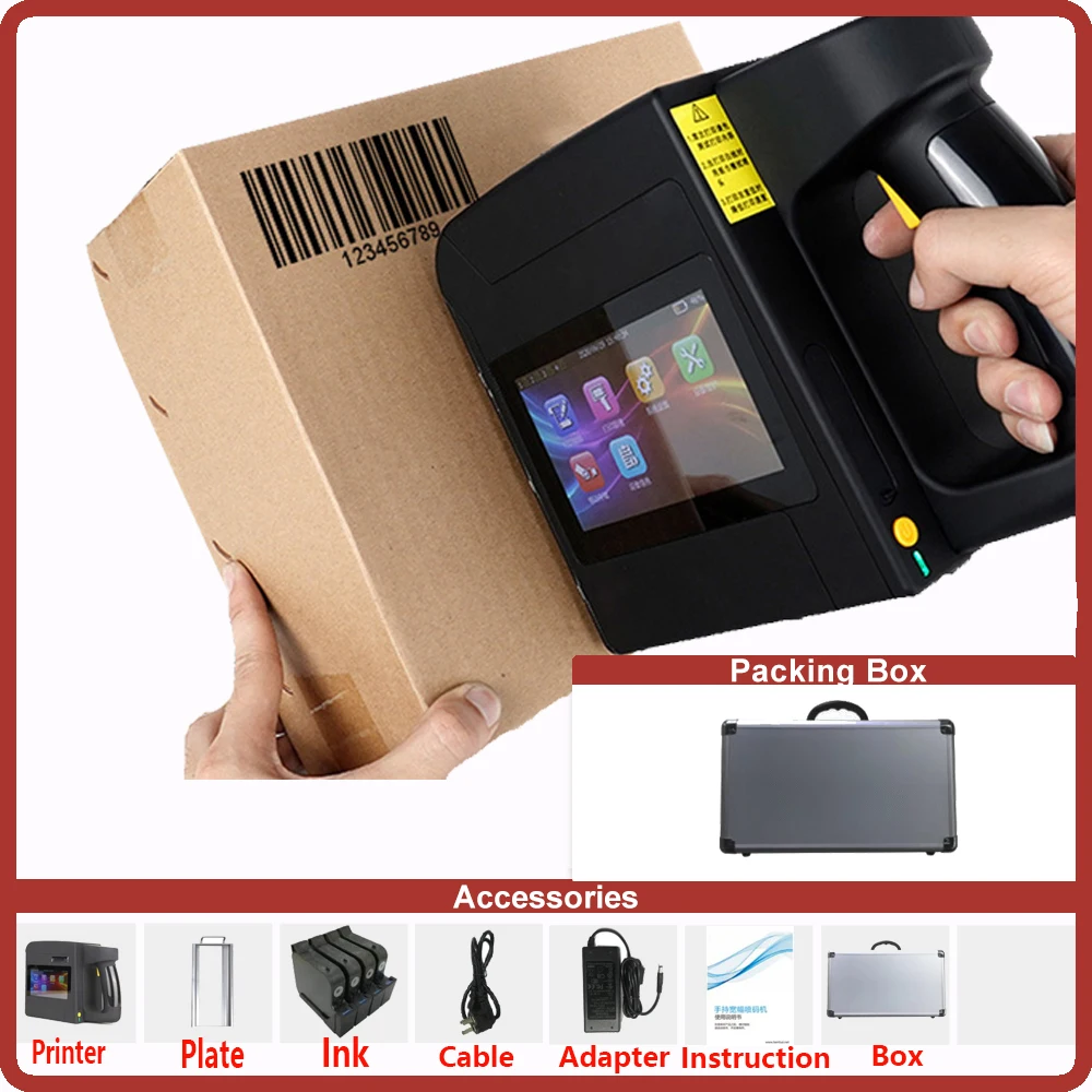 Portable Handheld Inkjet Printer 100mm Large Character Printer Gun for Logo Word Expiry Date Wide Format Printing Coding Machine