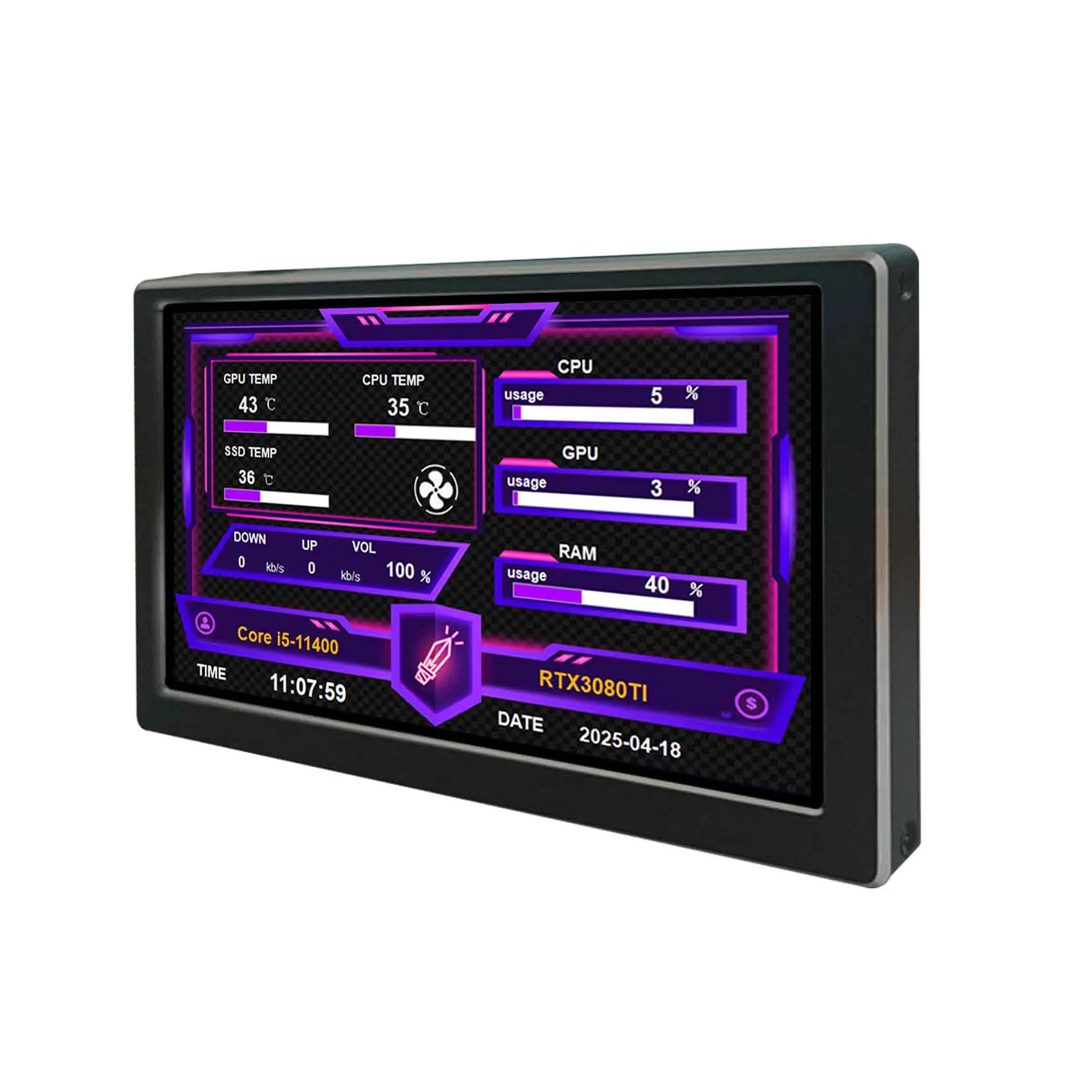 

Built In Picture Video Theme Cpu Gpu Ram Temp Ips Monitor Black 5Inch 800X480 Usb Monitor Aio Lcd Screen For Pc Case
