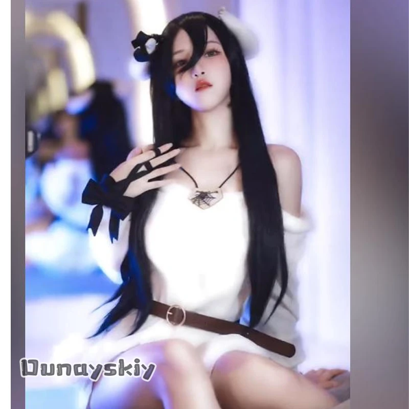 

Hemera Cos^Albedodo New Outfit White Nurse Uniform Split Mini Dress Lingerie De*mon Wings Horn Halloween OVER Anime LORD Cosplay