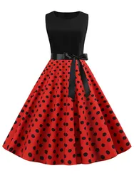 Black Polka Dot Party Women Summer Red Pin Up Rockabilly Robe Femme 50s 60s Elegant Vintage Dress
