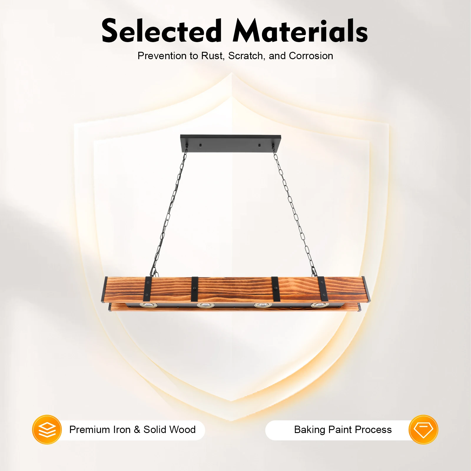 

Retro Hanging Lamp Solid Wood Pendant Light Brown Black Iron Baking Paint Ceiling Mount Indoor Warm Adjustable Chain