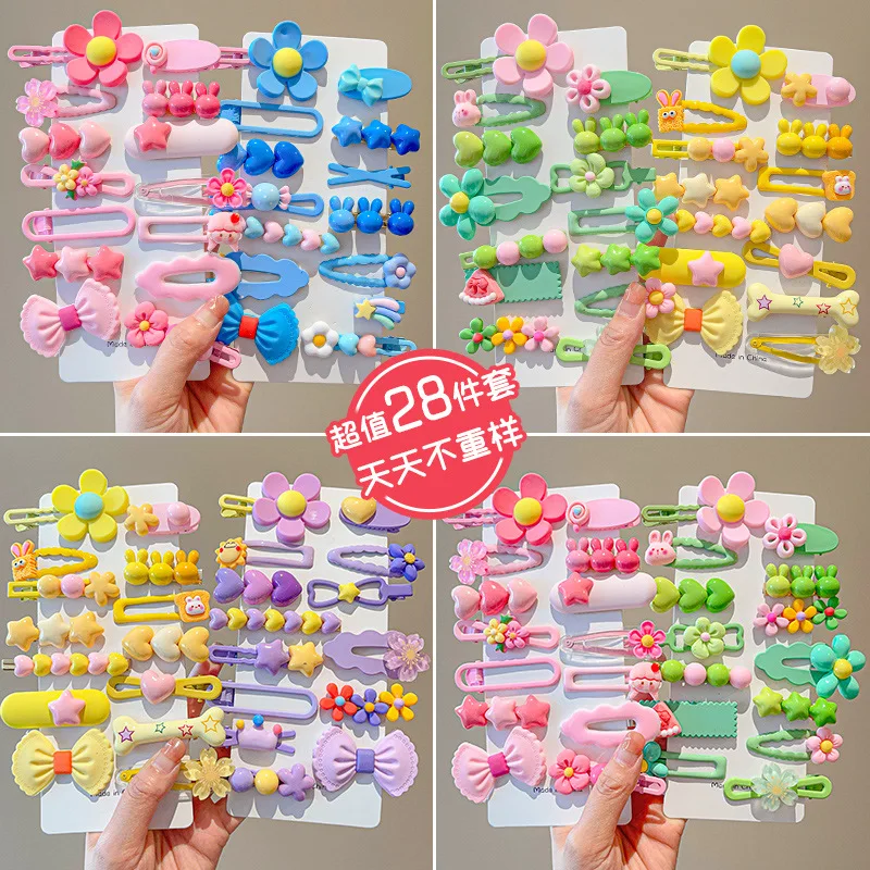 14-8Pcs/Set Candy Color Cartoon Bowknot Flower Hair Clips Baby Girls Yellow Pink Hairpin Barrettes Headwear Kid Hair Accessories