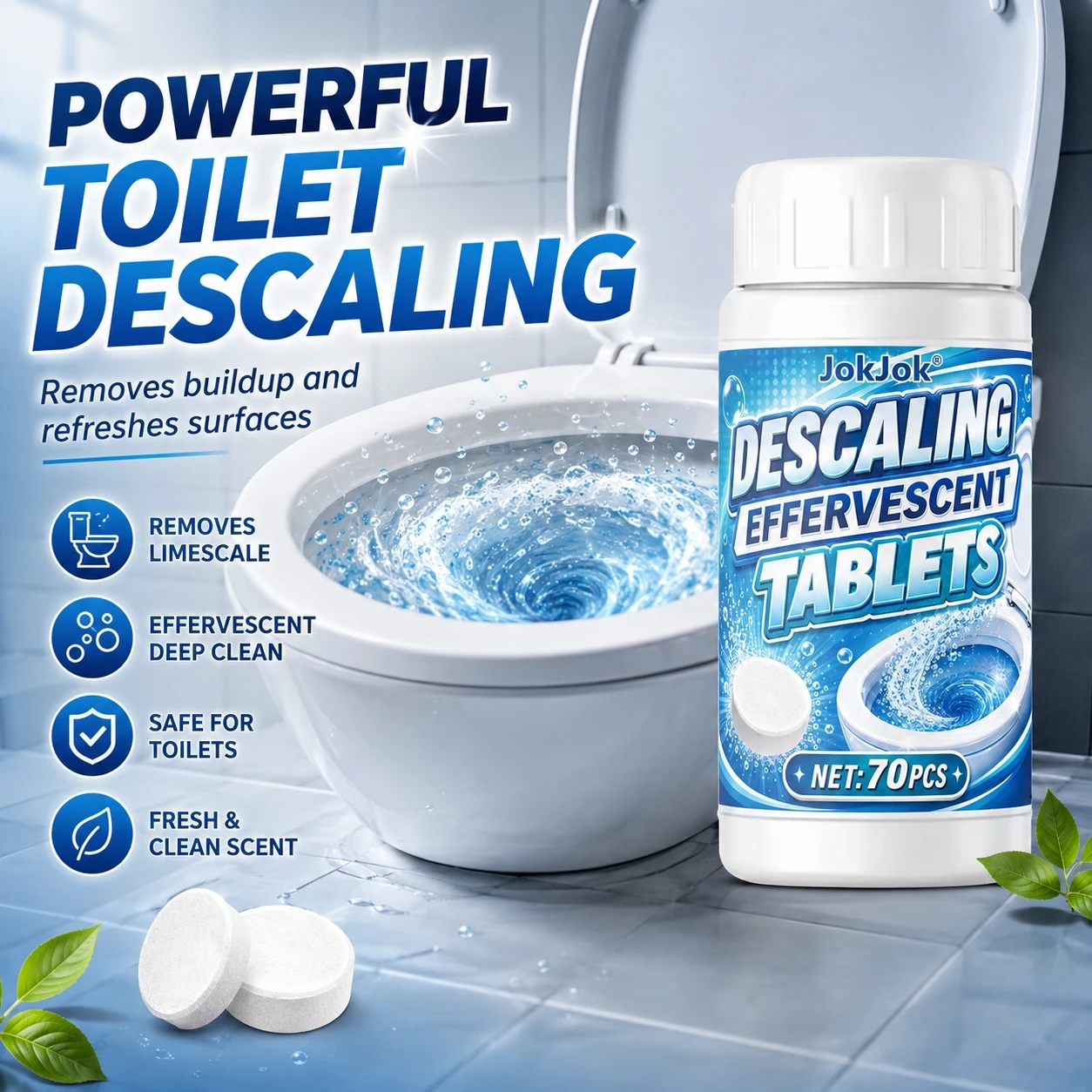 Automatic Toilet Bowl Cleaner Tablets - Fresh Scent, Long-Lasting Cleaning Effectively Removes Stains and Limescale; Fresh Fragr