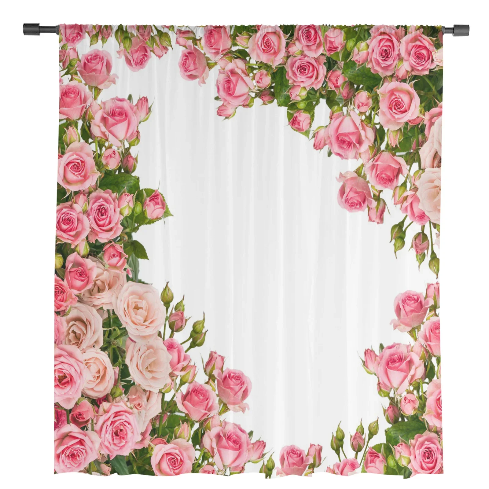 Pink Rose Flower Bouquet White Tulle Sheer Curtains for Living Room Decoration Window Curtain for Bedroom Voile Organza Drapes