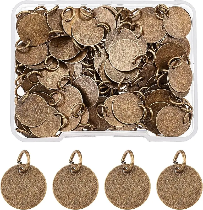 100pcs Brass Stamping Blank Tag Pendants Charms Flat Round Metal Bronze Dangle Charms for Bracelet Necklace Jewelry