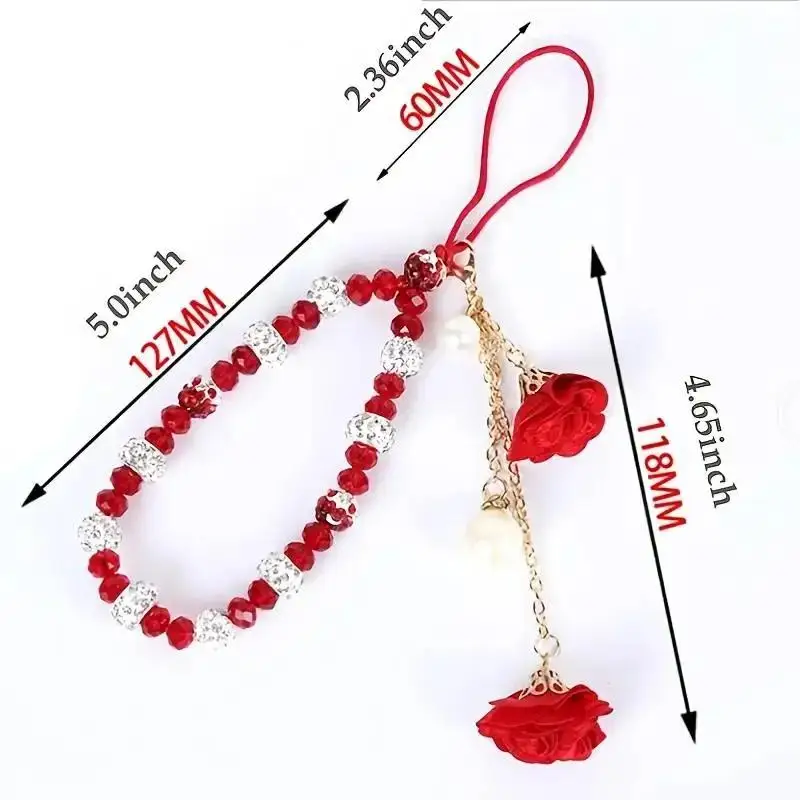 Short Phone Lanyard Creative Gypsum Rose Flower Fully Paved With Artificial Diamonds Bracelet Wrist Rope Artificial Crystal Phon