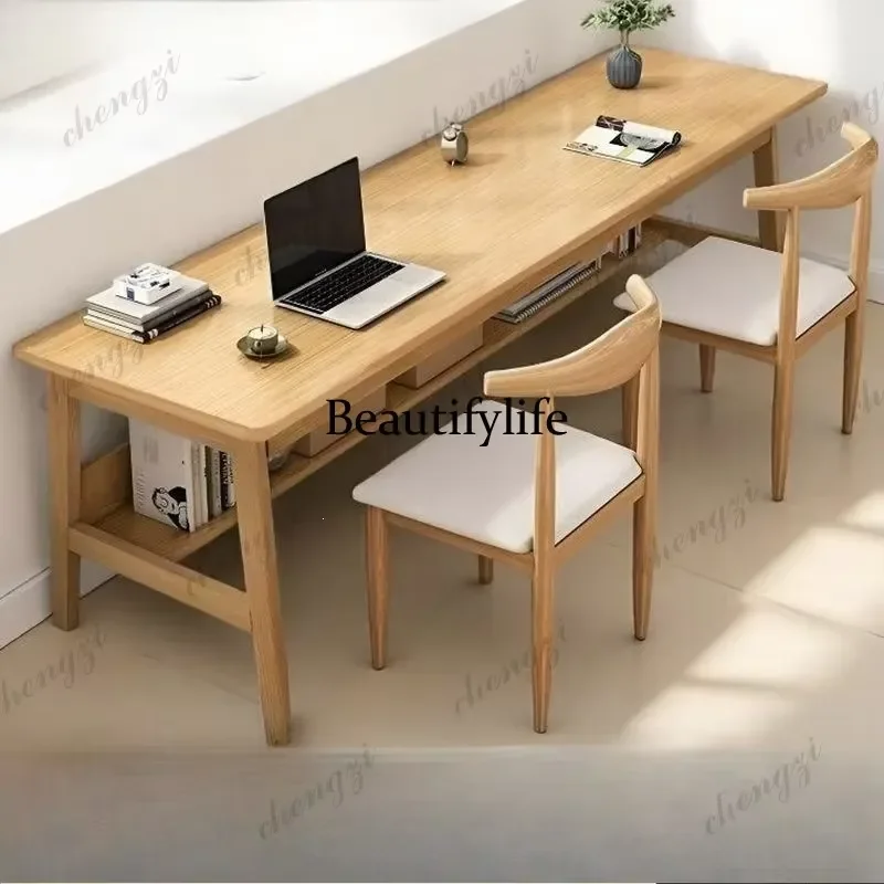 Solid Wood Computer Desk Simple Student Writing Table Against Wall Study Desk for Household Bedroom