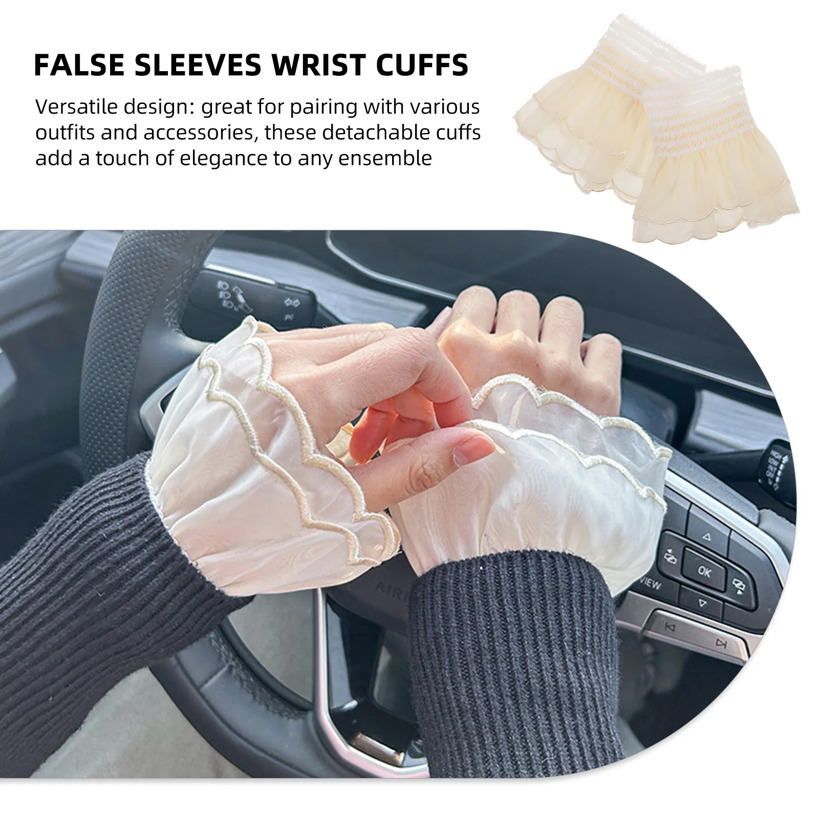 1 Pair Detachable Lace Shirt White Embroidered Wrist Cuffs Pleated Ruffle Horn False Sleeves Women Styling Fake Arm Sleeve Diy