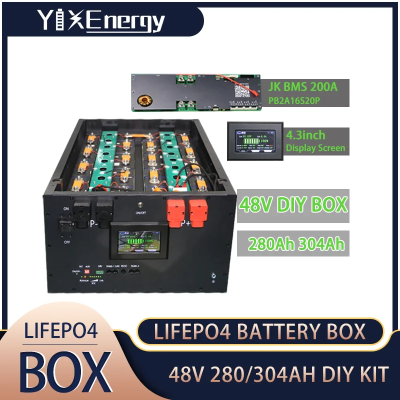LiFePO4 Battery DIY Box 280Ah 304Ah Rack Mount Box 48V 16S Battery Kit With JK 200A BMS Storage Box For Home Energy System