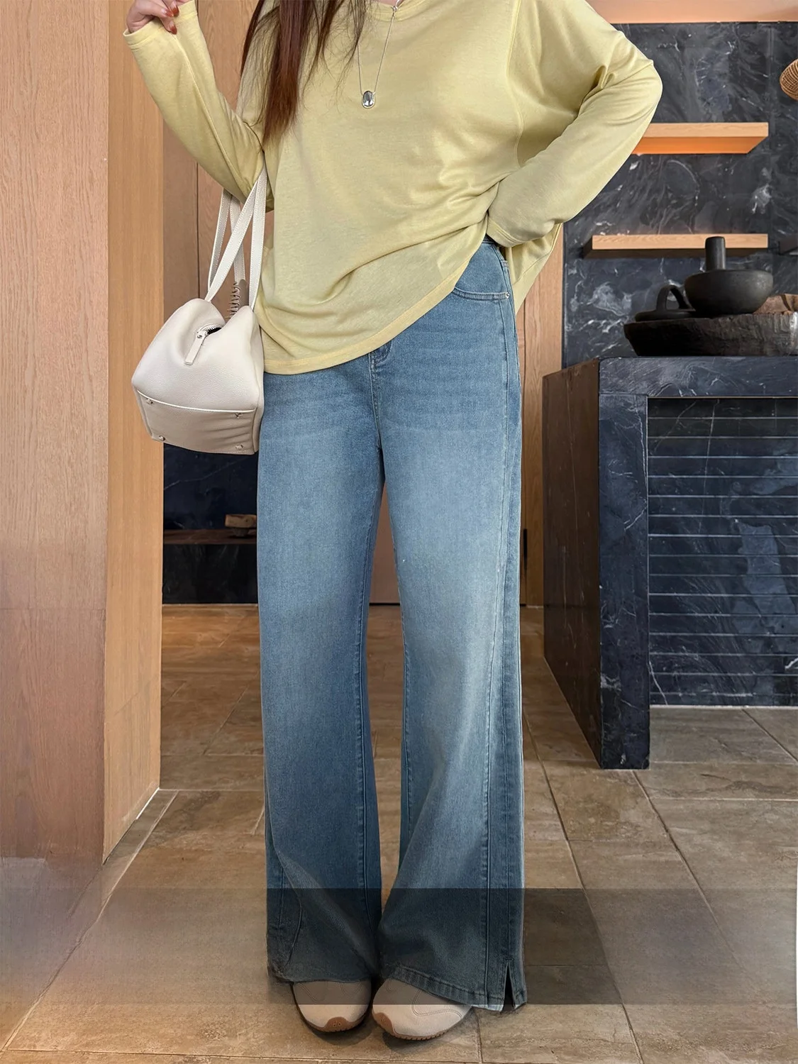 

High Waist Straight Leg Jeans plus Size Women's Faion Casual High Waist Cover Hip Slimming Jeans Long Leg Effect