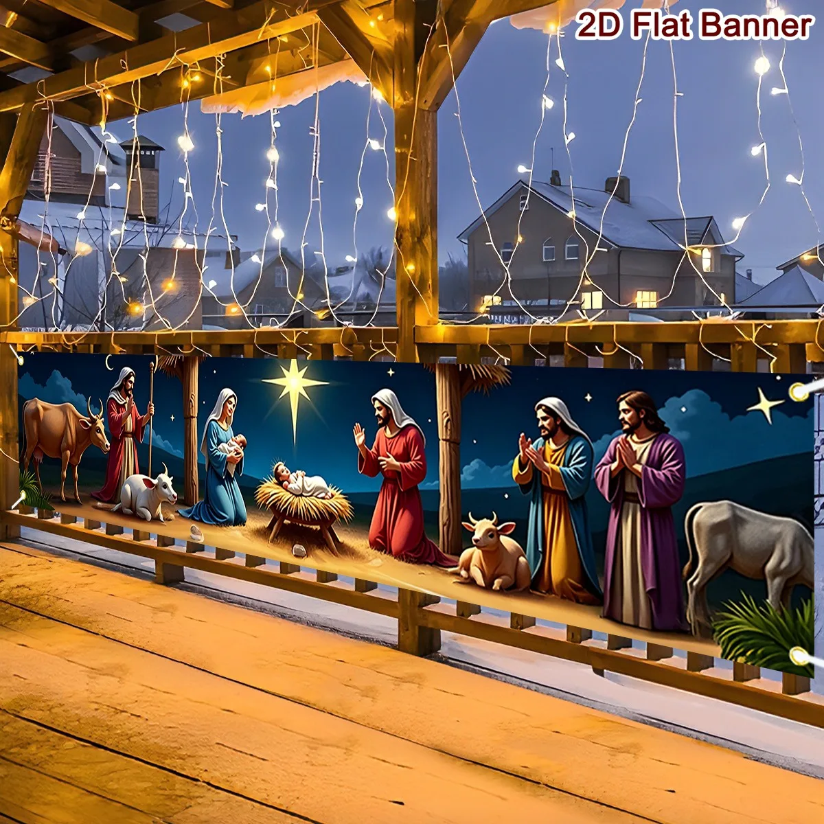 Christmas Nativity Scene Banner 200*40cm Polyester Backdrop for Yard Indoor Outdoor Home Party Decor Christmas Decorations 2026