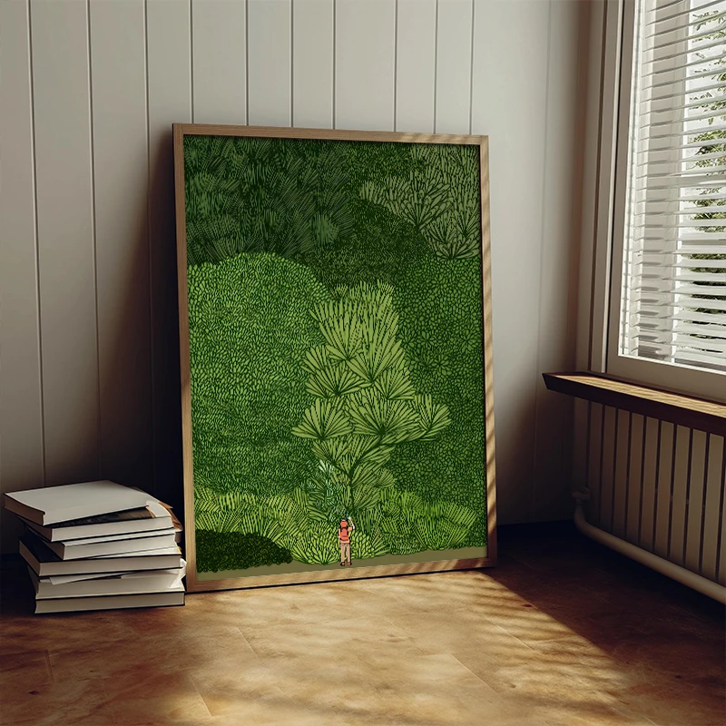 Nordisches Grünes Wald-Dschungel-Entdeckungs-Poster Wandbilder Kunst Moderne Leinwanddruck Gemälde Koreanisches Studio Wohnzimmer Heim-Dekoration