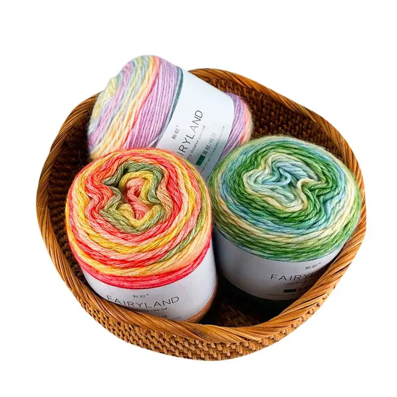 100g/Pc Gradient Cake yarn for hand knitting Crocheting colorful Thread Medium Thick Section Dyed Cotton Wool rainbow Thread