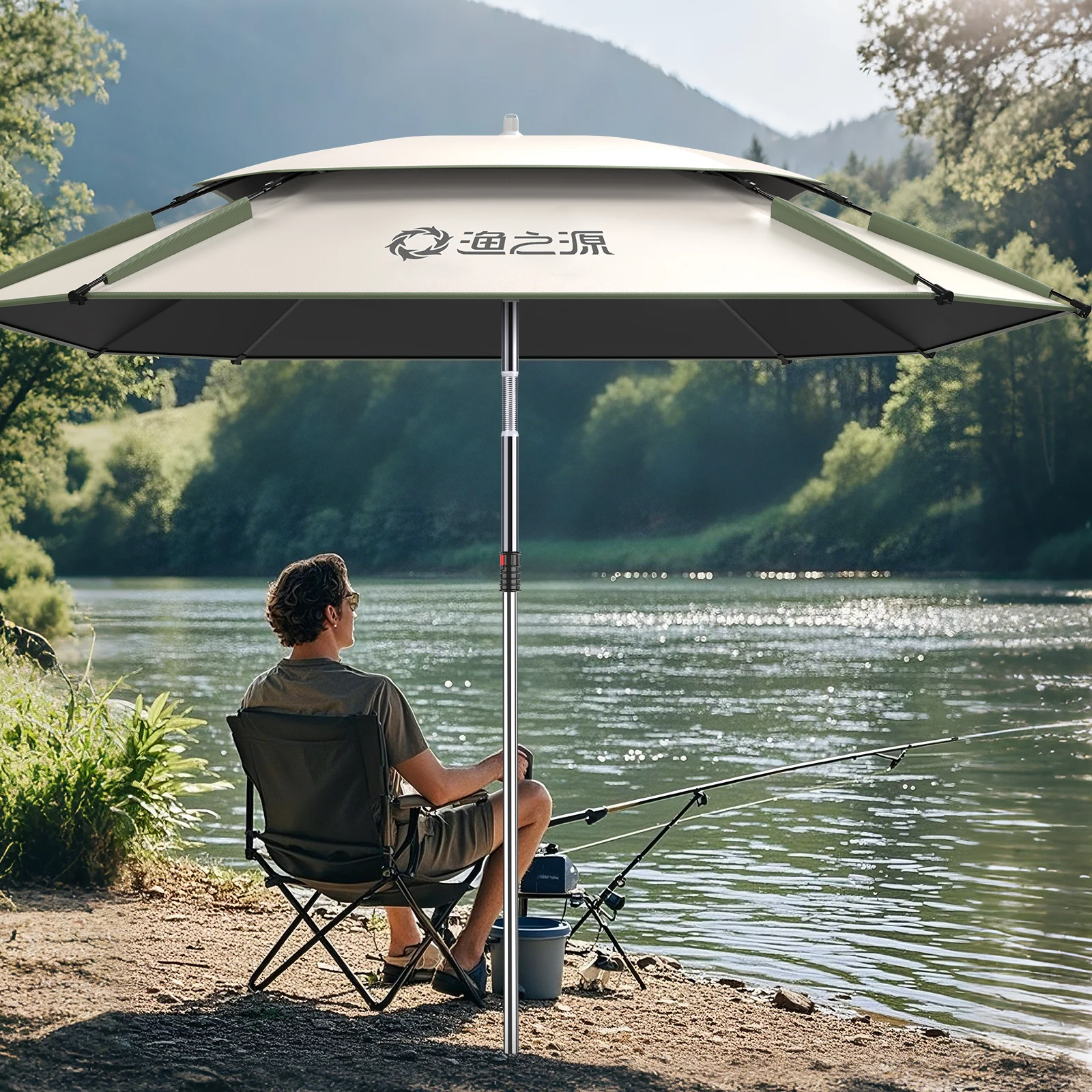 Großer quadratischer Angelschirm | Strand-Sonnenschirm UPF 50+, Sonnenschutz, UV-Schutz, wasserdicht, winddicht, faltbar, tragbar, verstellbar – Detail 2