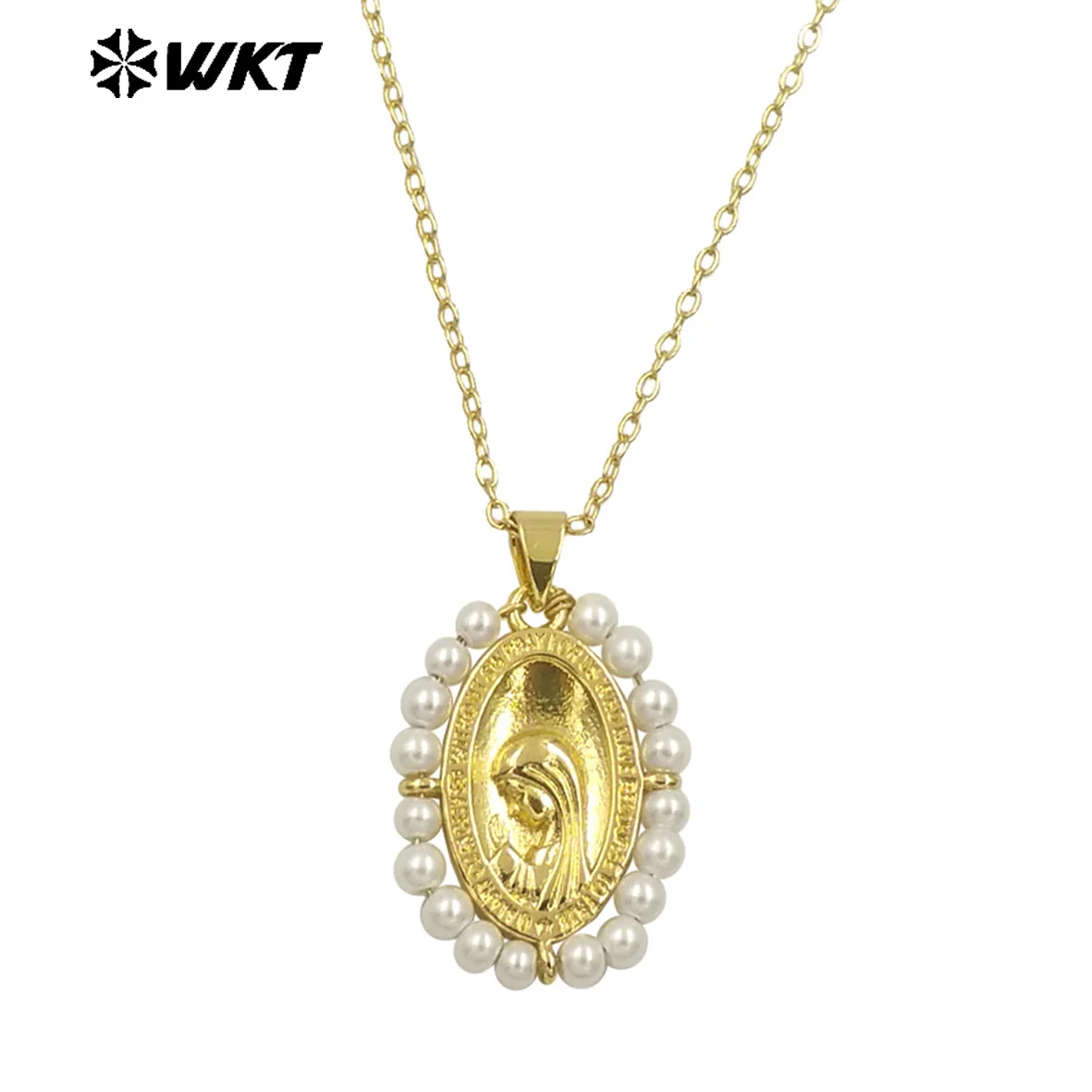 Long Hair Girl Carving Pendant Necklace, Colorido Crystal Beads, Pavimentado em 18K Gold Plating, Único, New Arrival, WT-MN995