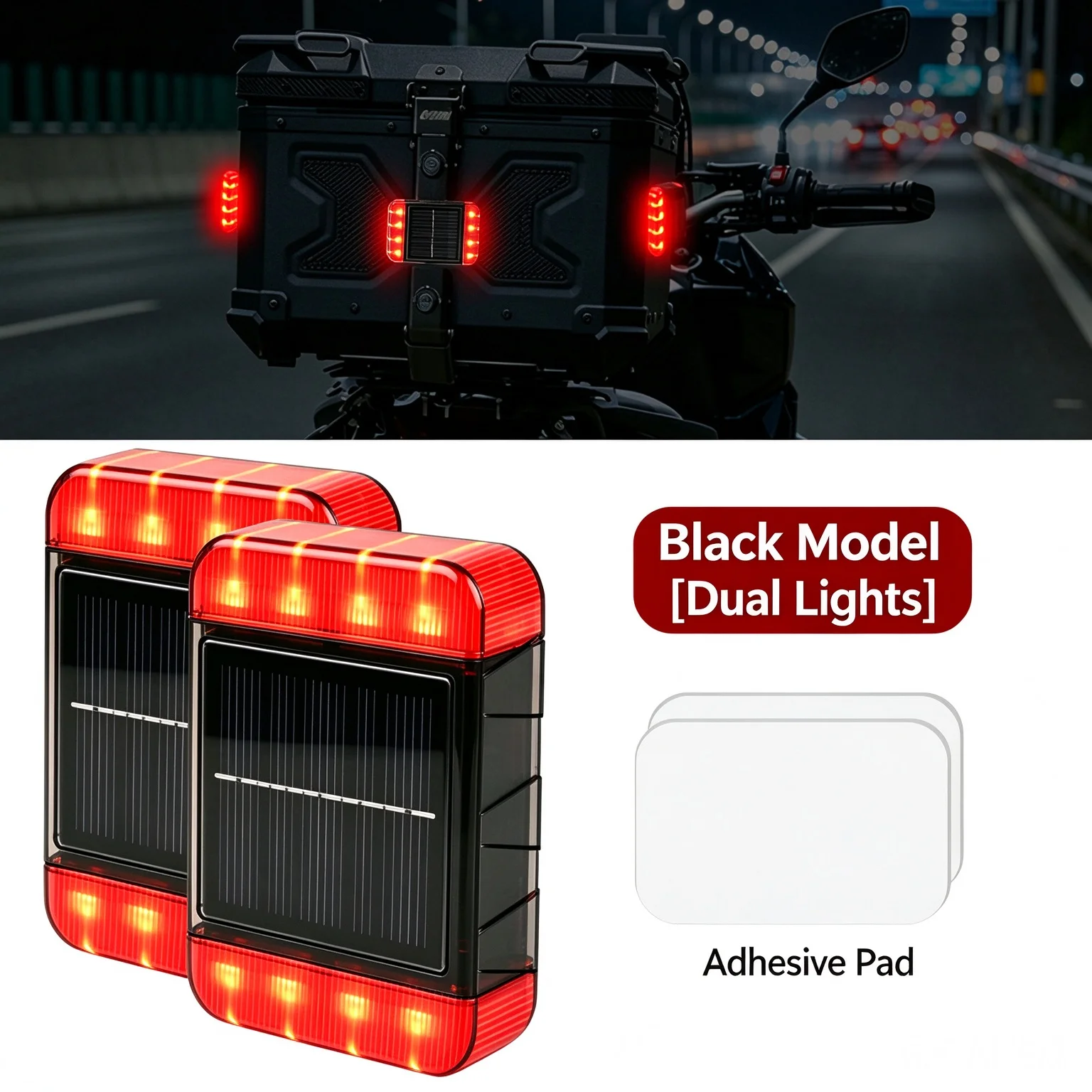 Wireless Solar Powered Motorcycle Tail Box Warning Light, IP67 Waterproof LED Strobe Light, Vibration Trigger Auto Flashing