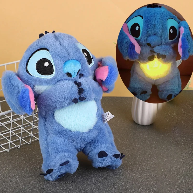 Kawaii Stitch Plush Doll Baby Sleeping Companion Sound Soothing Musical  Kawaii With Air Bag and Light Doll Breathing Toys Gifts