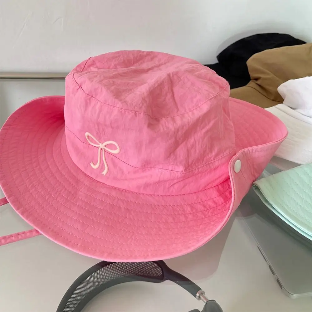 Neuer Frühling-Sommer Bucket Hat Sonnenschutz Outdoor Camping Angeln Kappe Einfarbig Schnelltrocknend mit Schleifenband