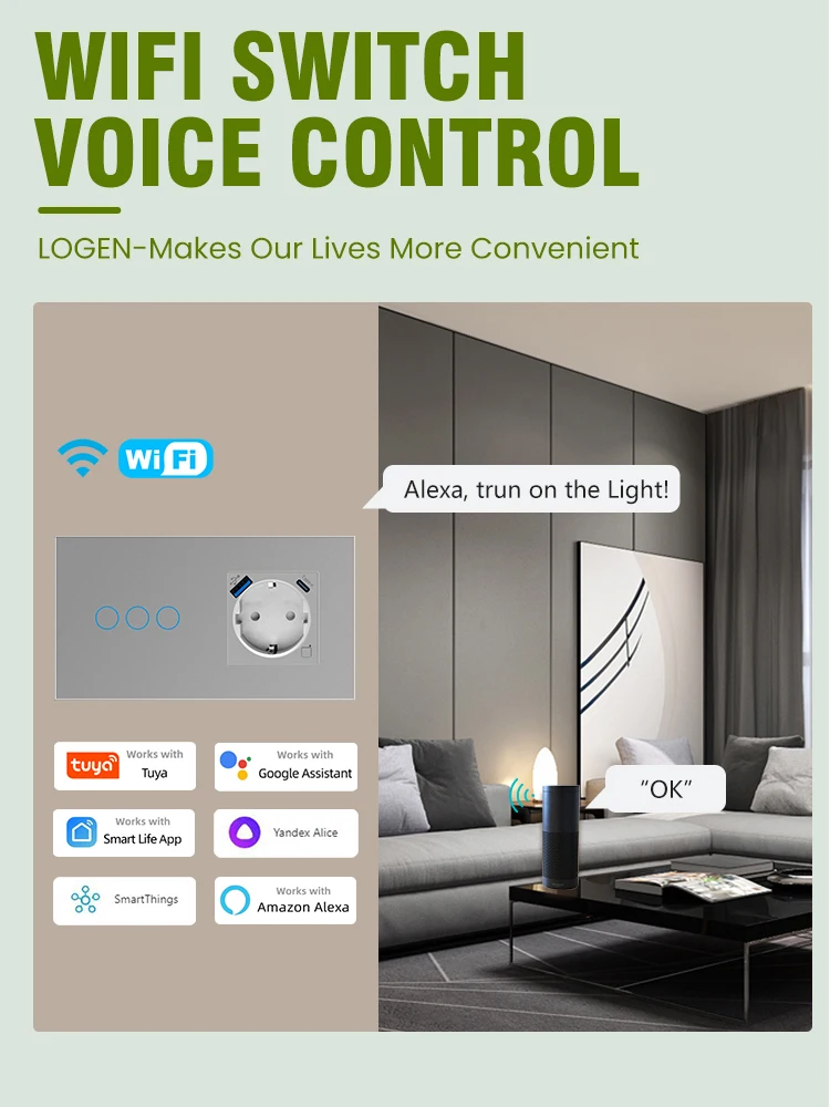 

Умные розетки Wi-Fi, сенсорный выключатель света, европейский 1-контактный переключатель со стеклянной панелью, таймер, график Tuya, нужен нейтральный провод