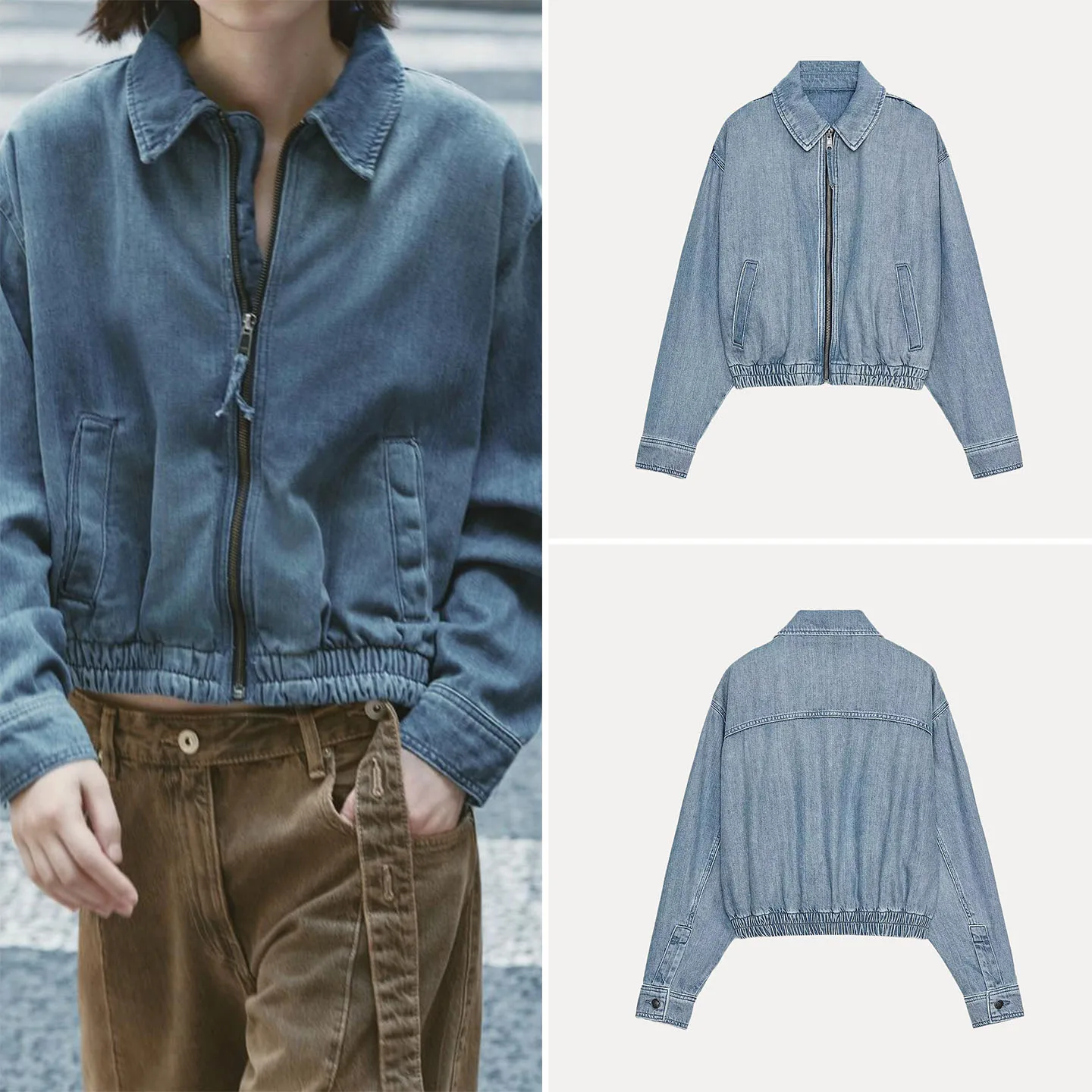 

Faionable Loose Women's Denim Pilot Jaet Autumn 2025 Z Brand European Sle Long Sve ort Coat Zipper Closure