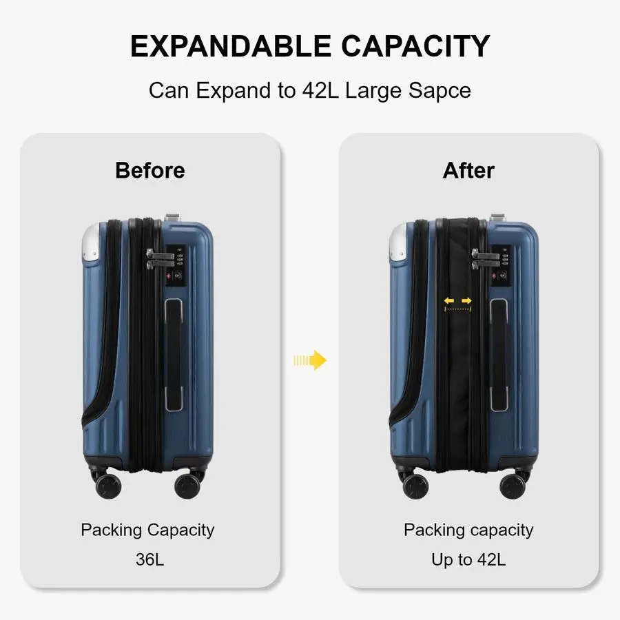 Carry on Luggage Airline Approved, 20 Inch Expandable Hard Sided Luggages with Spinner Wheels, Harshell Small Rolling Suitcase f