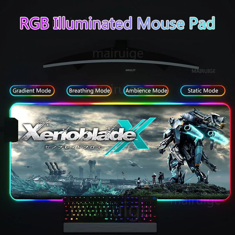 RGB Led Backlight Mouse Pad Xenoblade Chronicles Keyboard DeskMat PalyMat Game Office Gaming Accessories PC Gamer Large MausePad