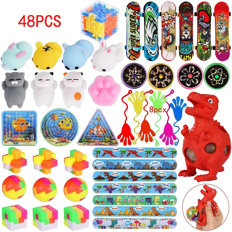 48Pcs Kids Birthday Party Favors Combination Set Dinosaur Grape Balls Squeeze Toys Pinata Stuffing Supplies Carnival Prizes