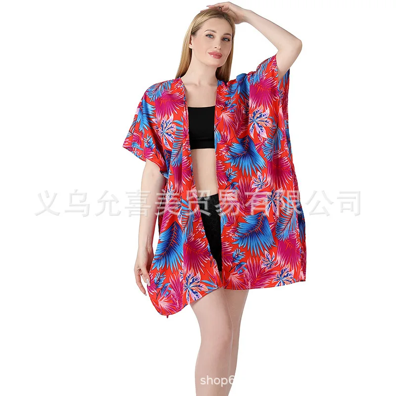 Новое женское бикини больших размеров в тропическом стиле, летняя пляжная одежда, солнцезащитная одежда, кимоно-кардиган