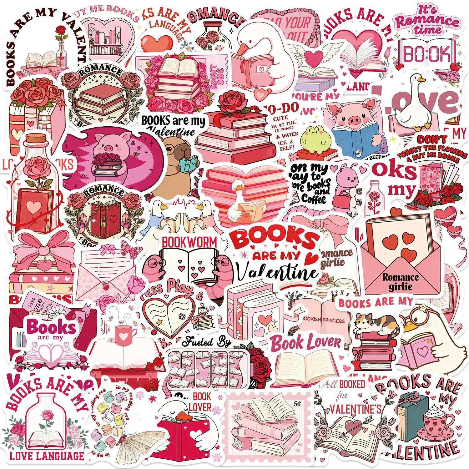 10/50/100PCS Cartoon Valentines Day Bookish Stickers Aesthetic Pink DIY Suitcase Laptop Luggage Graffiti Sticker Decal Toy Gift