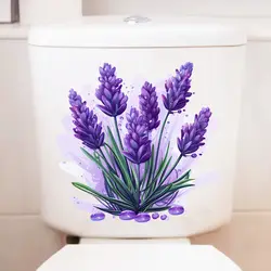 Pegatina de pared de lavanda púrpura para baño, calcomanías de decoración de inodoro, sala de estar, armario, decoración del hogar, Mural autoadhesivo S224