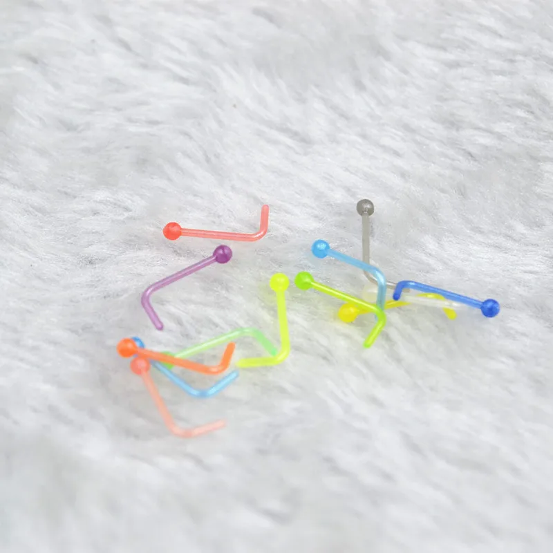 100pcs Flexible Acrylic NOSE RETAINERS  PIERCING Candy Color L Shape NOSE RING STUD Body Piercing Jewelry 20GX7X2MM