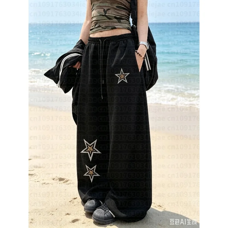 Women's Kid Street Style Casual Sweatpants with Star Print New Arrivals for Spring Fleece Loose Fit Streetwear Oversized