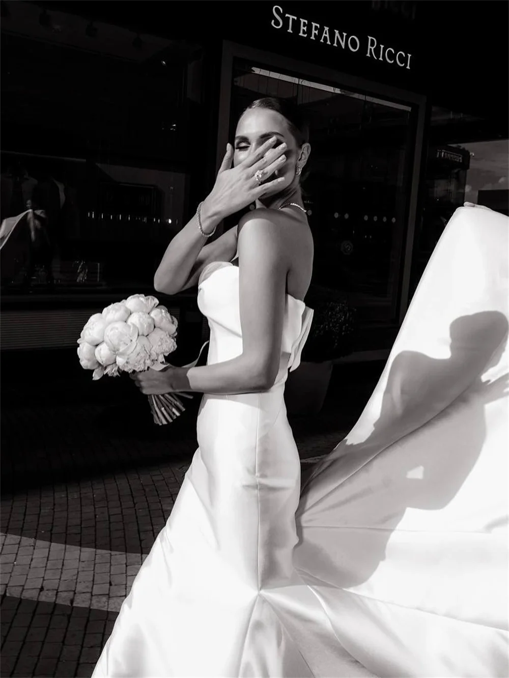 Kyoto Customized White Simple Satin Mermaid Wedding Dress Strapless Long Train vestidos de noche Elegant Evening Dresses 2025