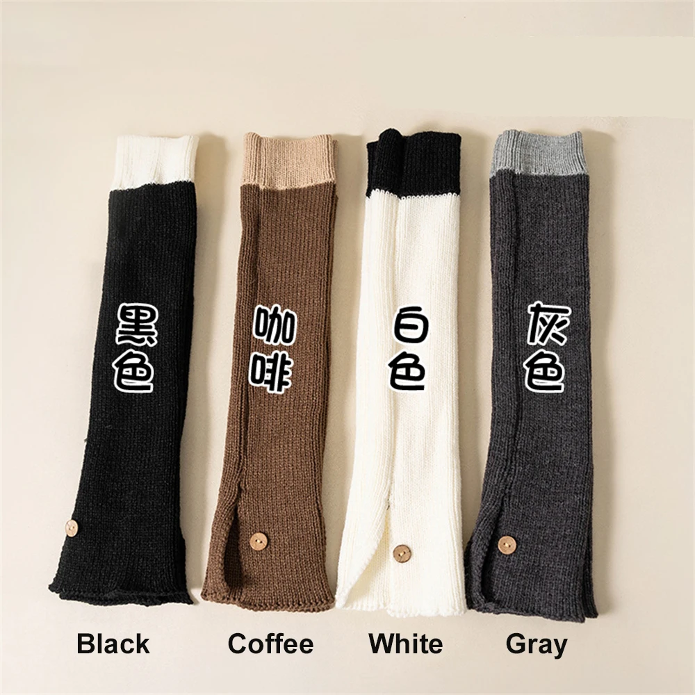 Girls' Pile Socks Stitching Color Retro Autumn Winter Split Button Foot Covers Women's Soft Knitted Long-tube Warmth Leg Warmers
